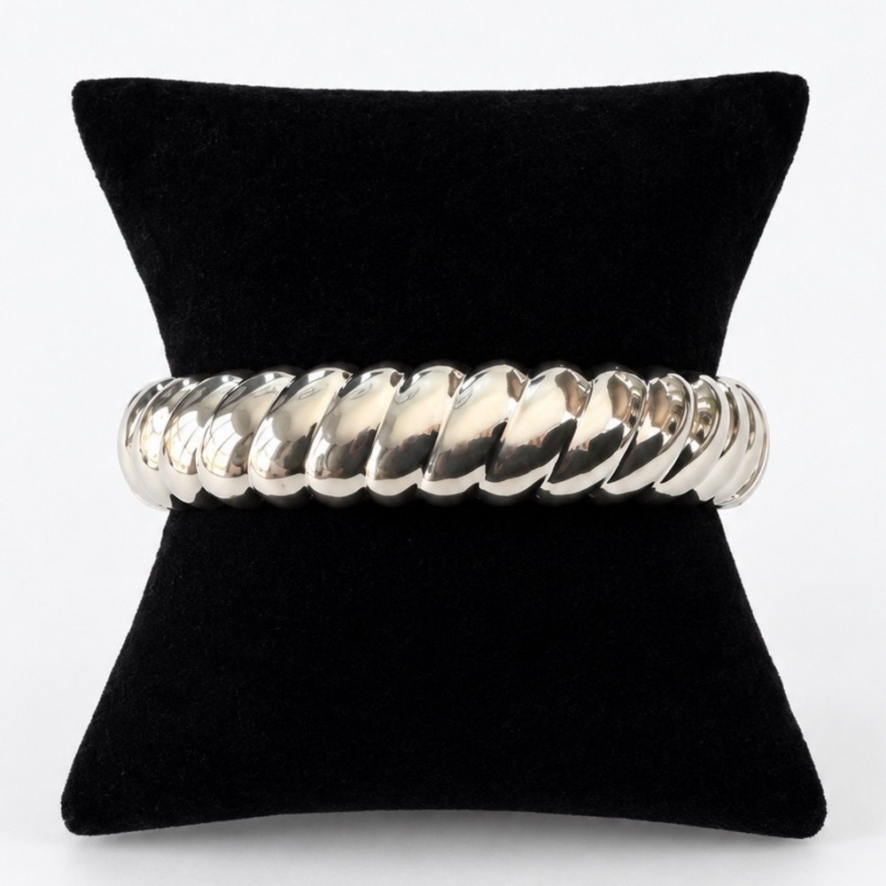MILOR Italy 925 Sterling Silver Ribbed Hinged Bangle Bracelet 28g Vintage